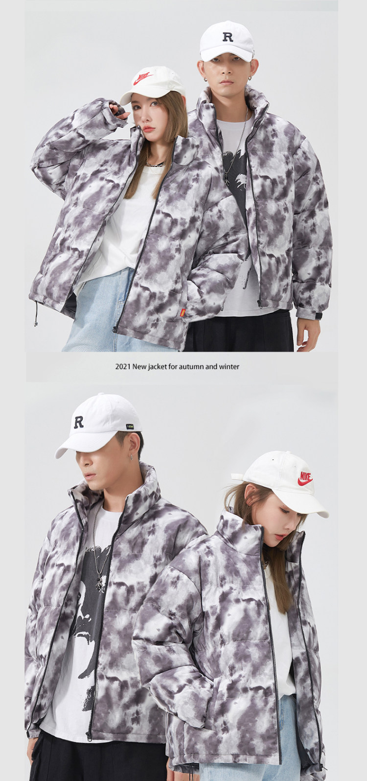 潮牌 Manloric 情侣满印立领面包服 图8