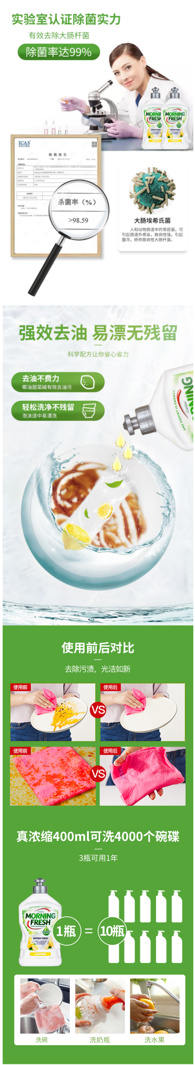 澳洲进口 Morning Fresh 食品级 原味高浓缩洗洁精 400ml*6瓶 图3