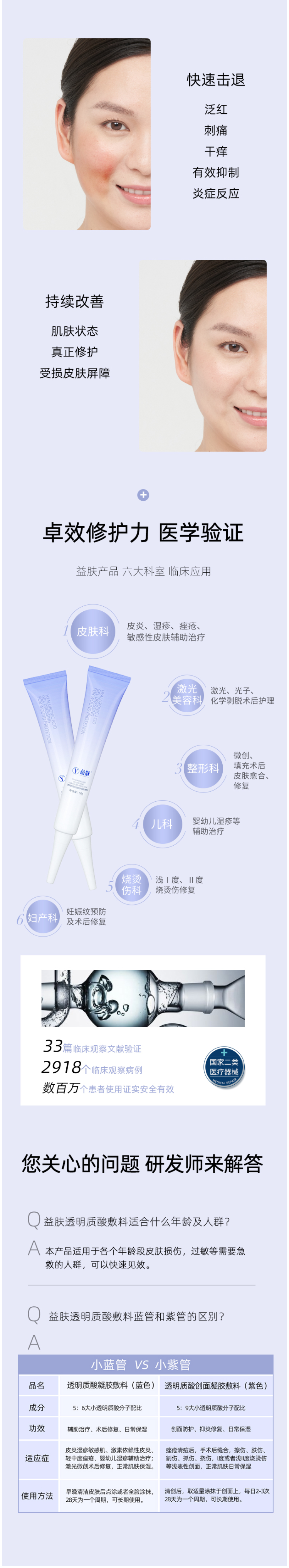 益肤 医用透明质酸凝胶 疤痕修复/祛痘印/过敏湿疹护理 10g*3支 图3