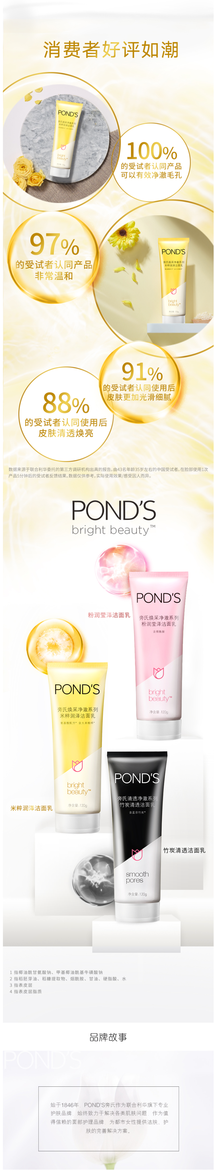 旁氏 PONDS 焕采净澈系列 米粹润泽洁面乳 120g*2支 图4