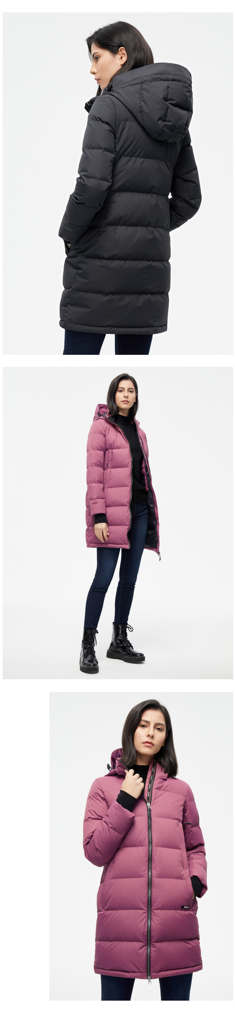 君羽 21新品 800蓬213克90%鹅绒 防风防雪 女中长款修身羽绒服 图10