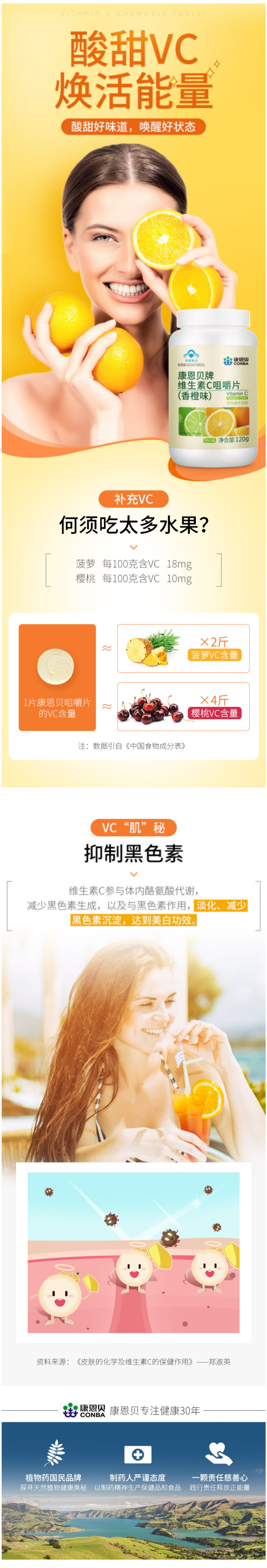 康恩贝 维生素C咀嚼片 香橙味 1.2g/片*100片 图1
