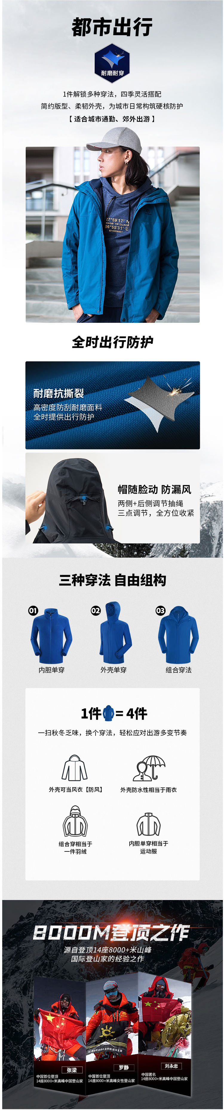 凯乐石 Kailas 防水透湿8千 男女防风保暖三合一冲锋衣 图6