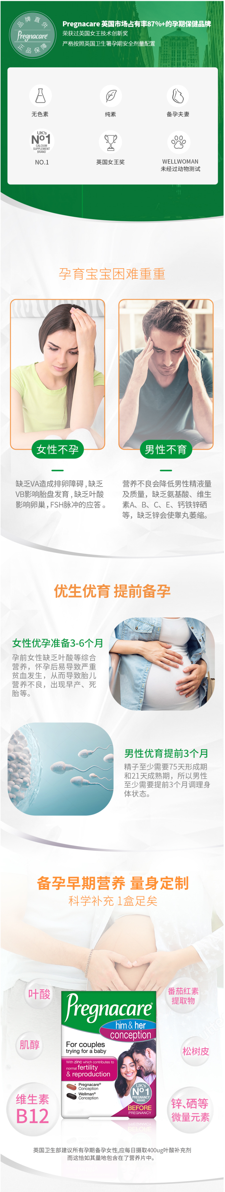 英国最大保健品牌之一 维百莱​Vitabiotics Pregnacare 男女备孕营养片 60粒 图2