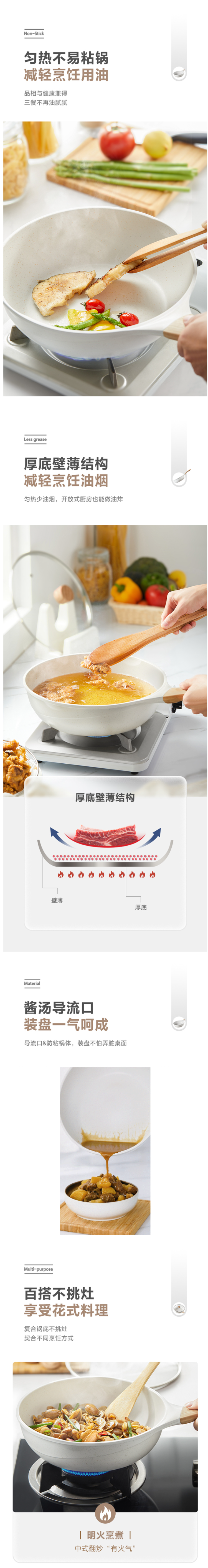 美的 喆物 麦饭石不粘炒锅 锅径28cm 电磁炉和燃气灶通用 图2