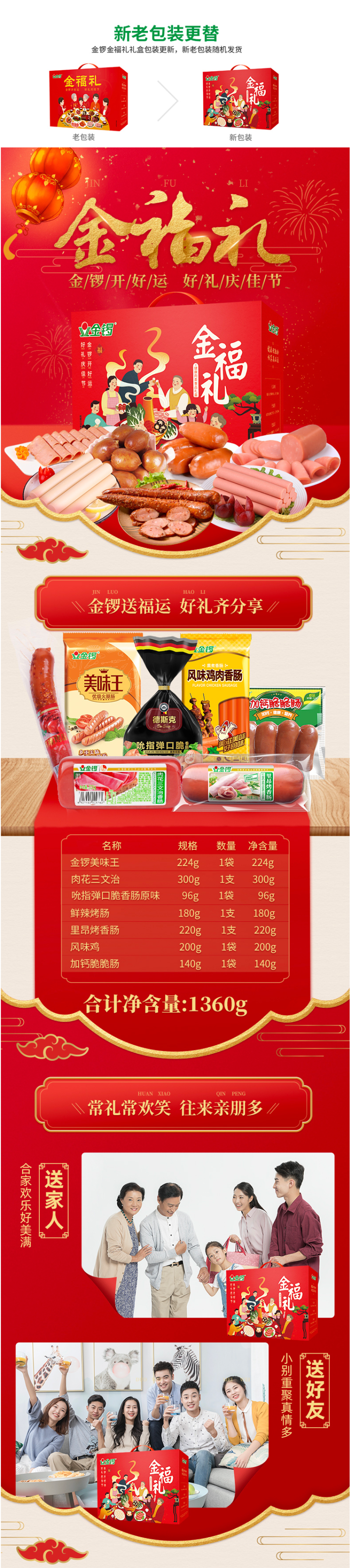 金锣 金福礼 肉类零食春节礼盒大礼包 1360g 图1