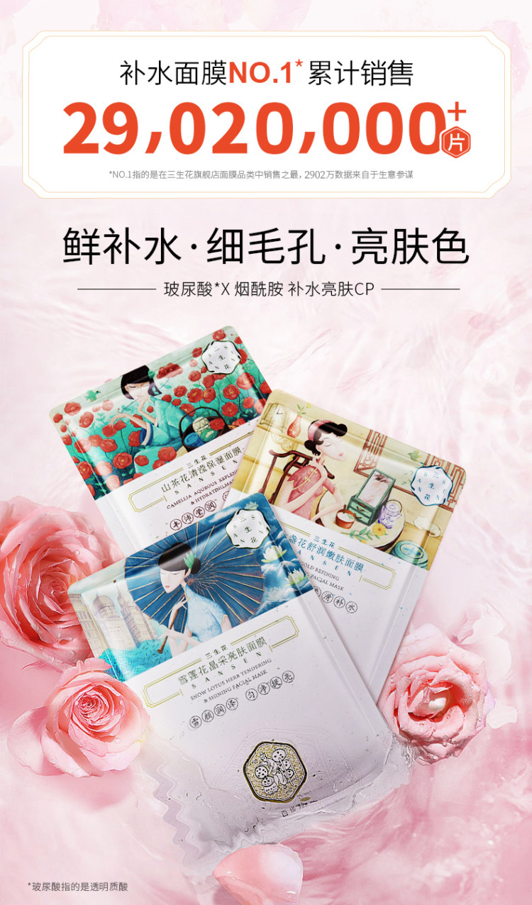 百雀羚旗下 三生花 玻尿酸补水保湿面膜30片 图1