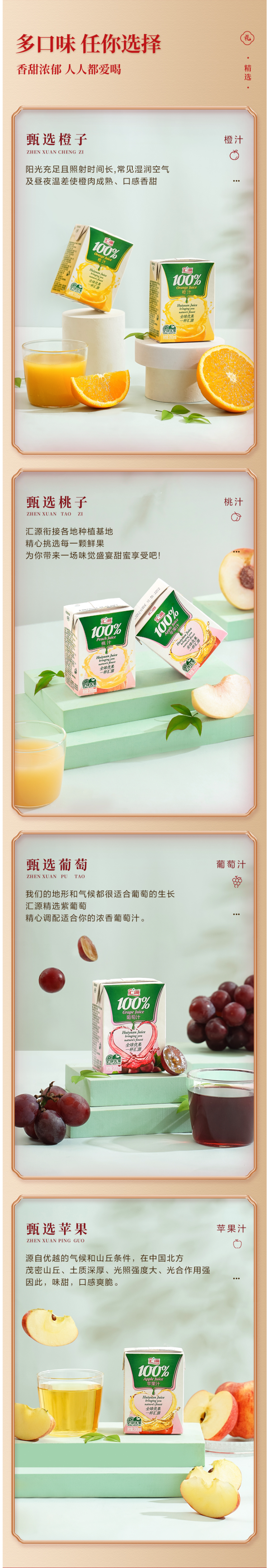 汇源 四口味 100%果汁饮料 混合装 200ml*12盒 图2