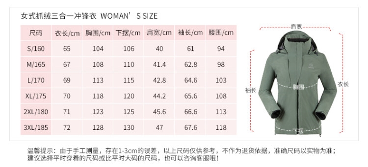 地球科学家 女三合一冲锋衣 P100抓绒内胆 图10
