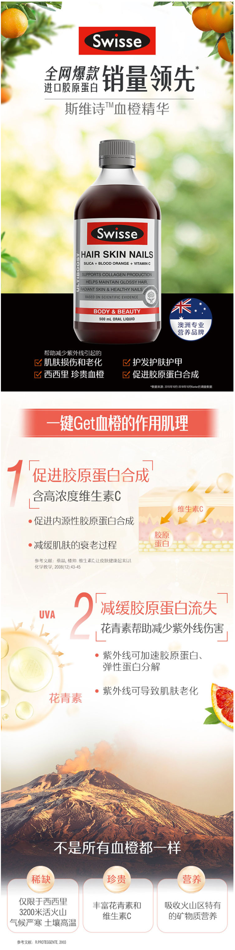 天猫国际 澳洲进口 Swisse 血橙精华口服液 500ml 补充胶原蛋白 图1