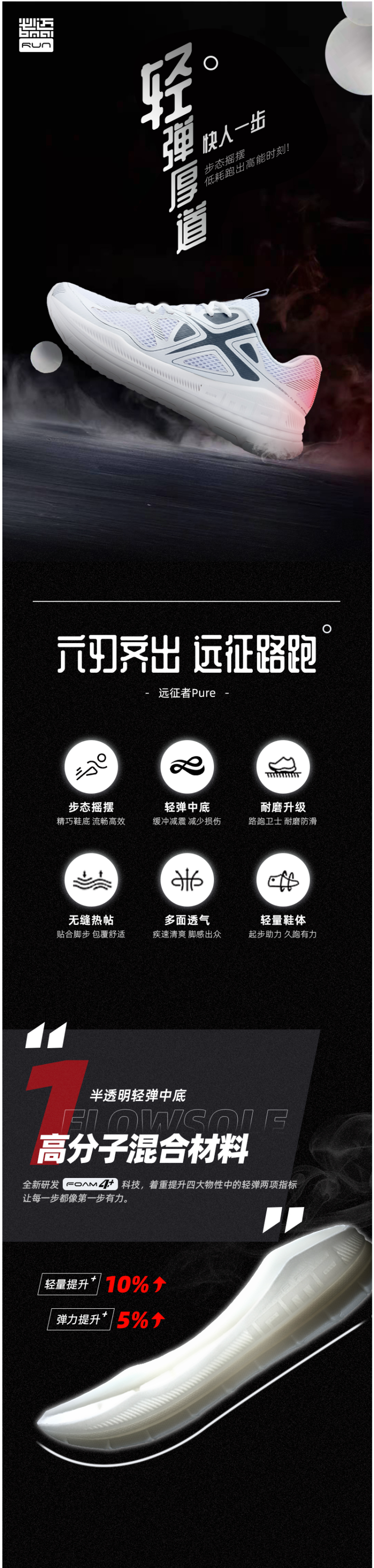 必迈 2021秋季新款 远征者Pure 全掌加厚强缓震 男女护膝型跑步鞋 图2