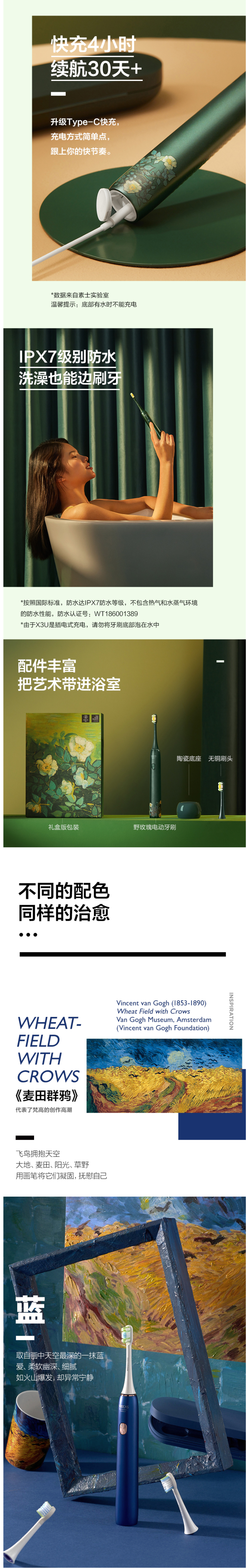 小米生态链 素士 梵高联名款 X3U电动牙刷 智能美白口腔 礼盒装 图6