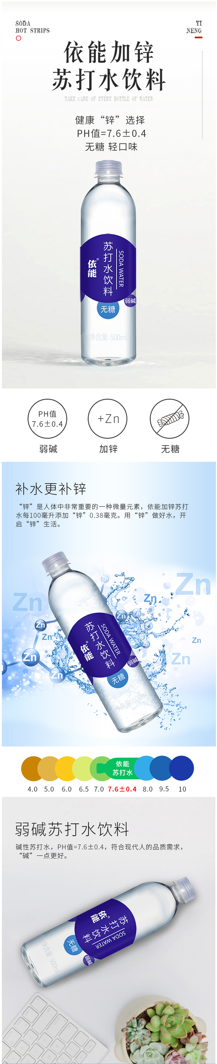 依能 0糖0脂0卡路里 加锌弱碱性苏打水 500ml*24瓶 图1