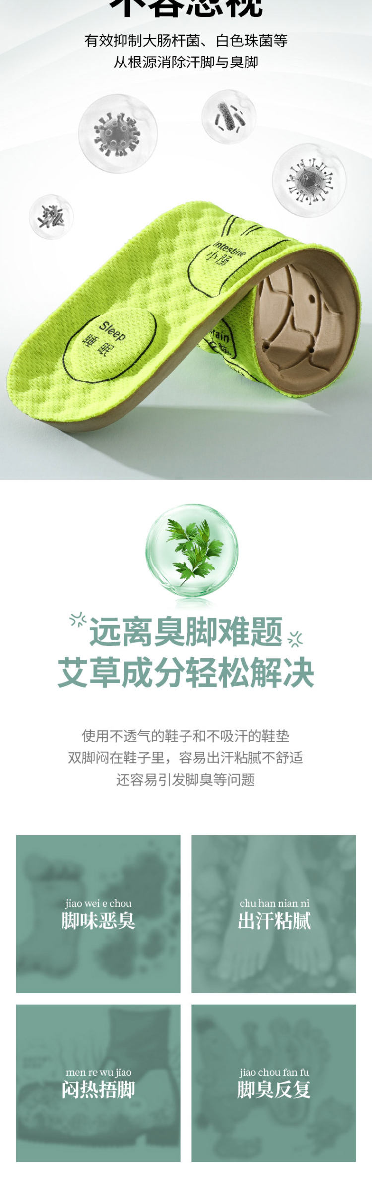 艾草中药透气吸汗舒适减震除臭留香鞋垫 图2