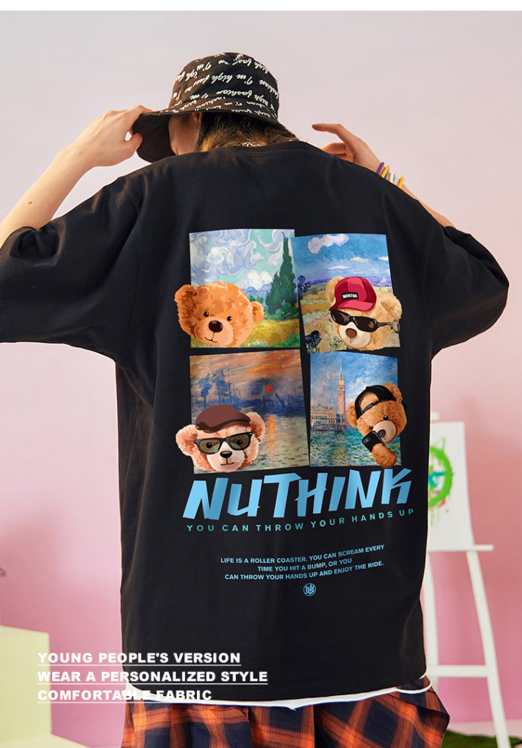 nuthink 潮流情侣国潮宽松小熊短袖 图3