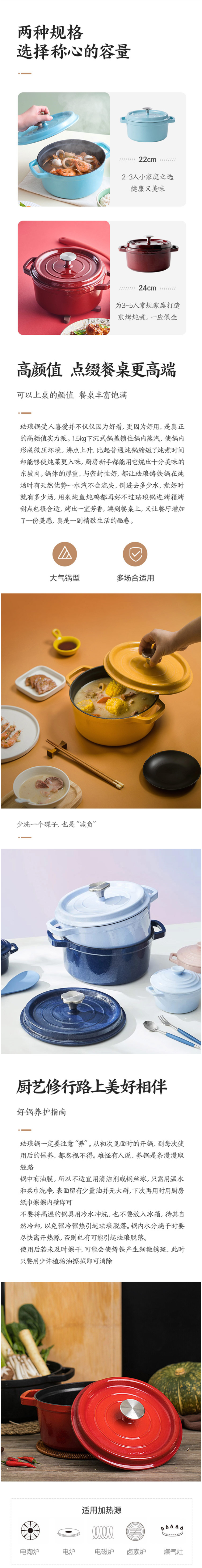 网易严选 日本进口高光珐琅涂层 高颜值珐琅铸铁锅 22cm/2.5L 图4
