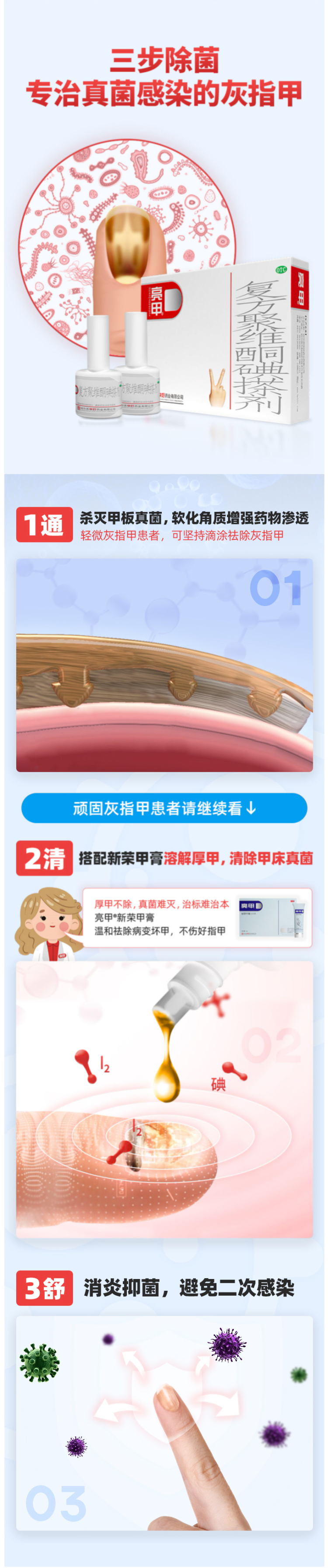亮甲 复方聚维酮碘搽剂 3ml*2瓶 灰指甲专用 图2