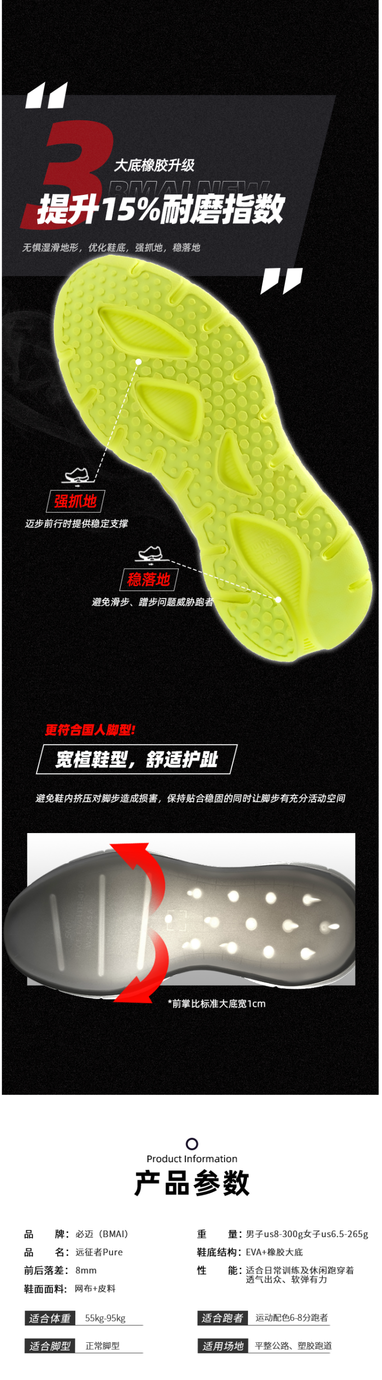 必迈 2021秋季新款 远征者Pure 全掌加厚强缓震 男女护膝型跑步鞋 图3