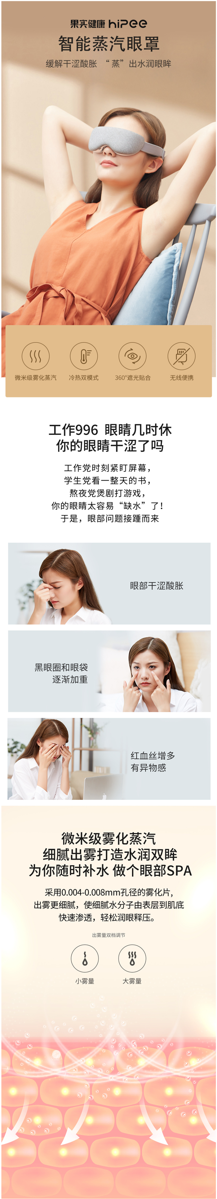 hipee 微米级 蒸汽按摩眼罩 缓解眼部疲劳 淡化黑眼圈 图1