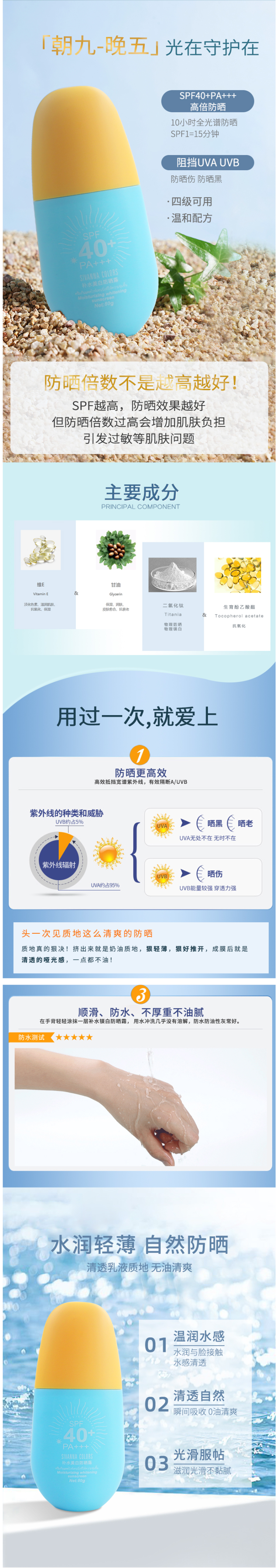 思薇娜 SPF40+ 0酒精 补水美白防晒霜 80g 清爽不油腻 图2