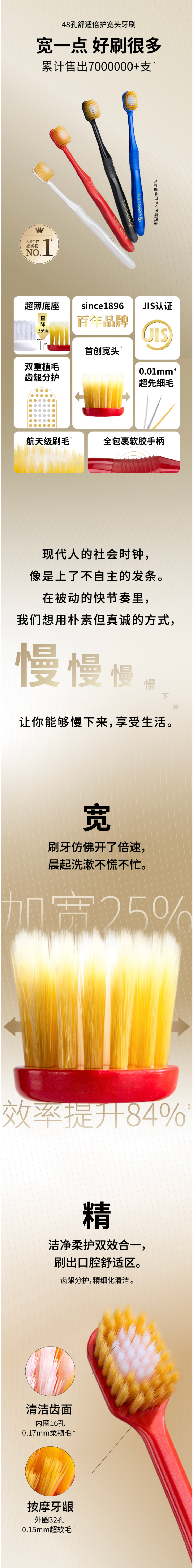 网评最好用的牙刷 日本原产 惠百施 头双层软毛牙刷 2支装 图3
