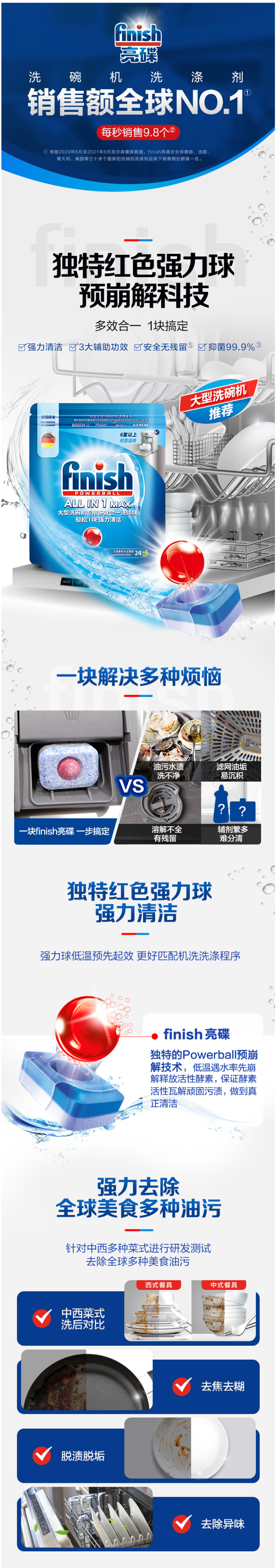 德国 亮碟 Finish 洗碗机专用 三合一多效洗涤块 60块 图1