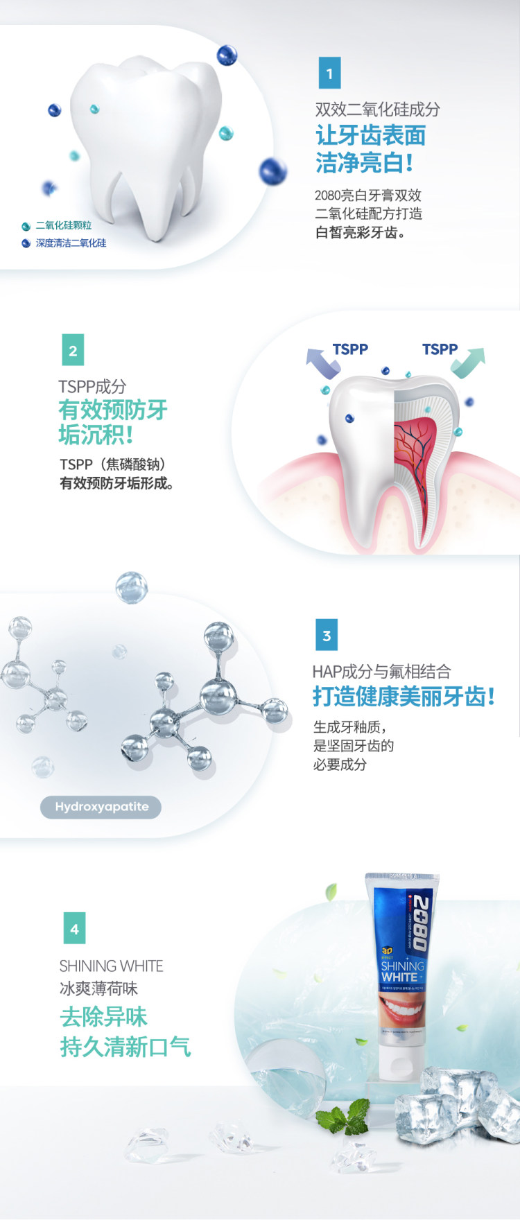 爱敬2080原装进口炫白牙膏组合4支 图5