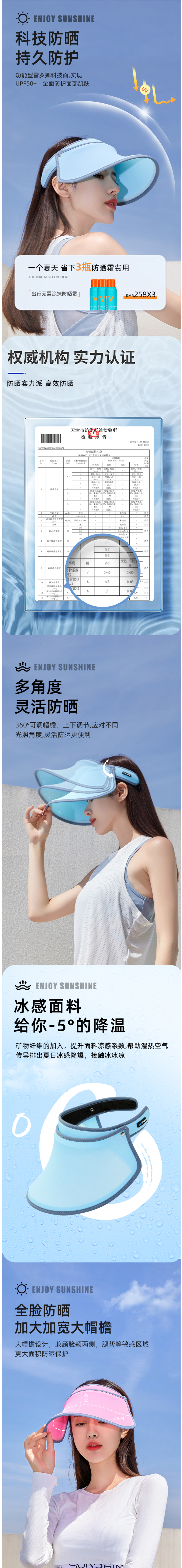 韩国 VVC UPF 50+防晒 女大沿夏季遮阳帽 防紫外线99.9% 图2