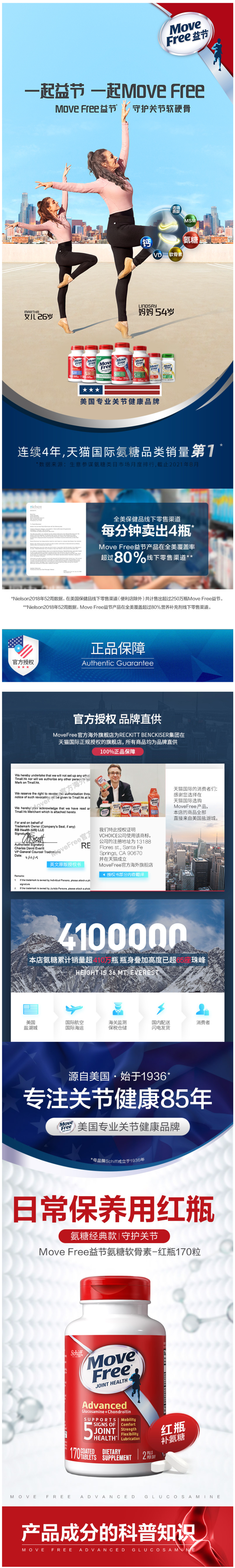 美国产 维骨力MoveFree 红盒软骨素 170粒 关节疼首选 图1