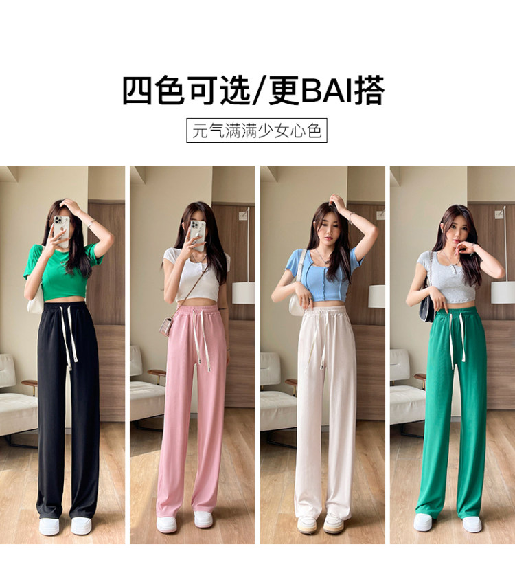 果蔓羽 夏季口袋款冰丝阔腿裤 图5