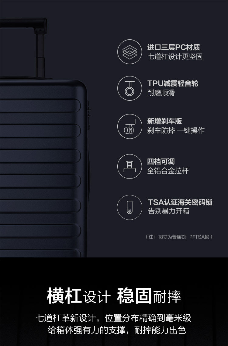 小米生态链 90分 红点奖款行李箱 20寸 德国进口PC材质 图3