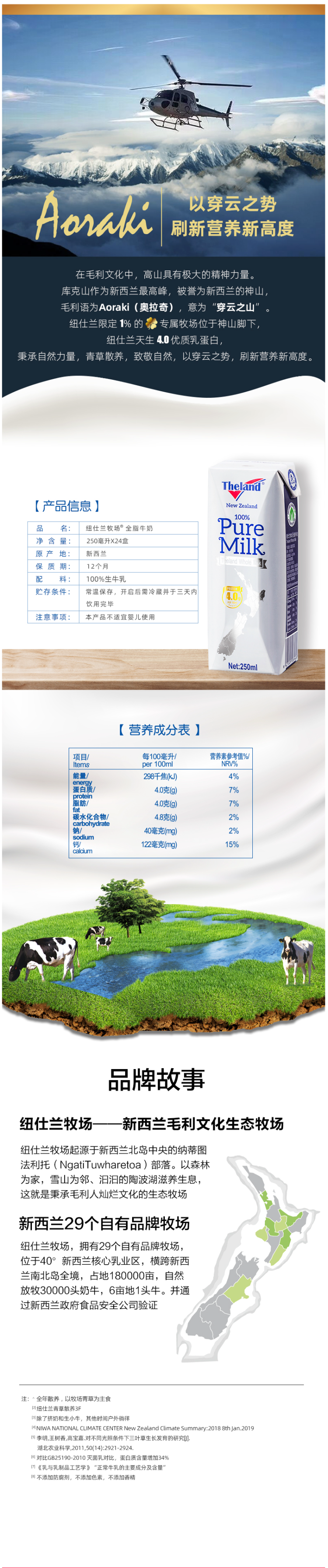 新西兰原装进口 纽仕兰 4.0g乳蛋白全脂纯牛奶 250ml*24盒 图5