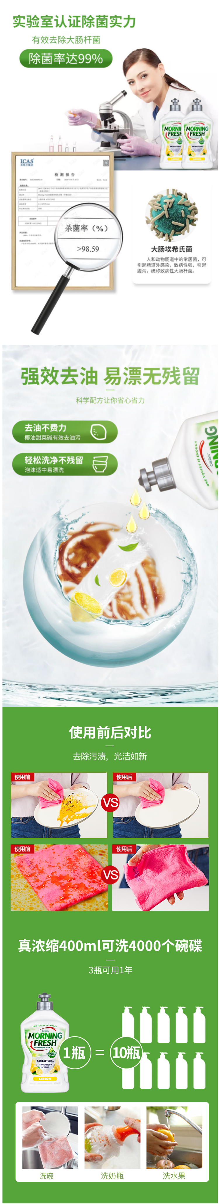 澳洲进口 Morning Fresh 食品级 柠檬味高浓缩洗洁精 400ml 图3