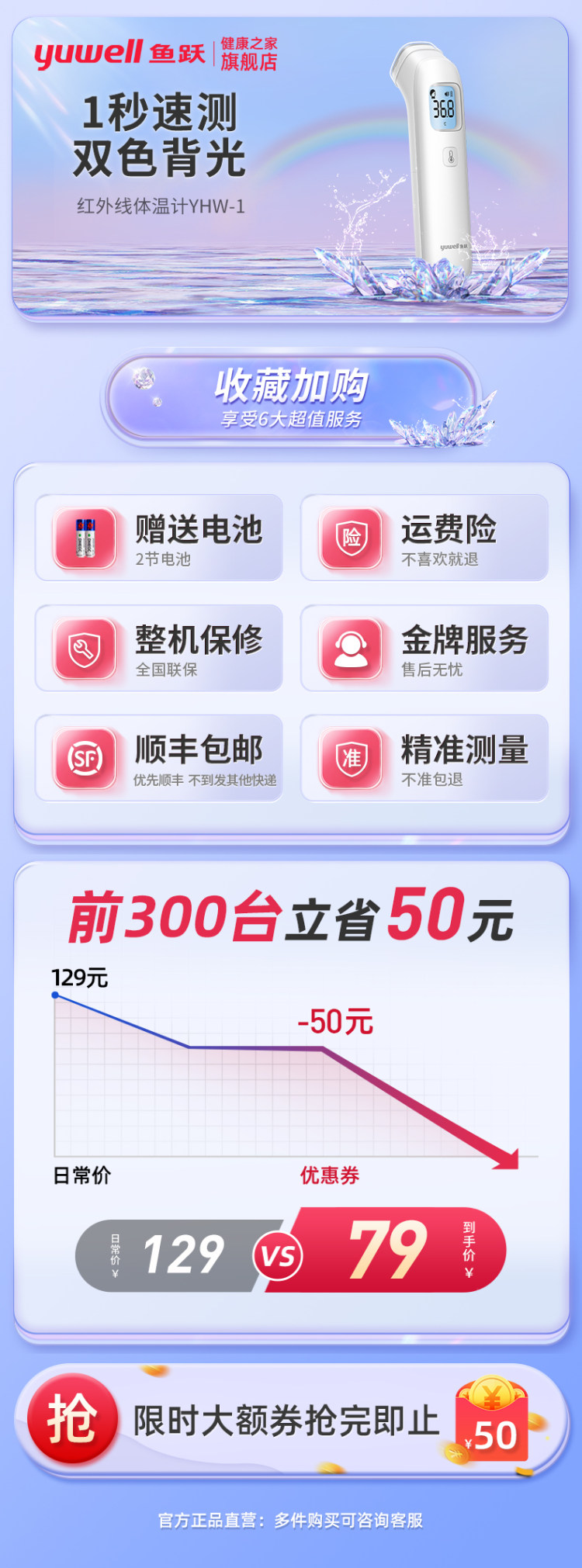 鱼跃 红外线电子家用医用体温枪 图1