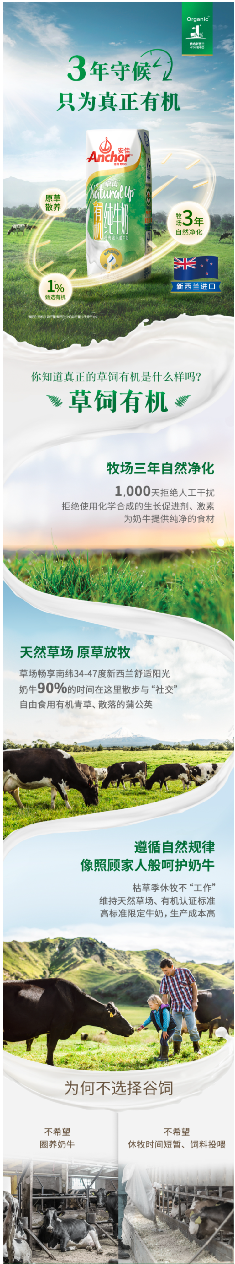 新西兰进口 安佳Anchor 有机纯牛奶 250ml*15盒 图2