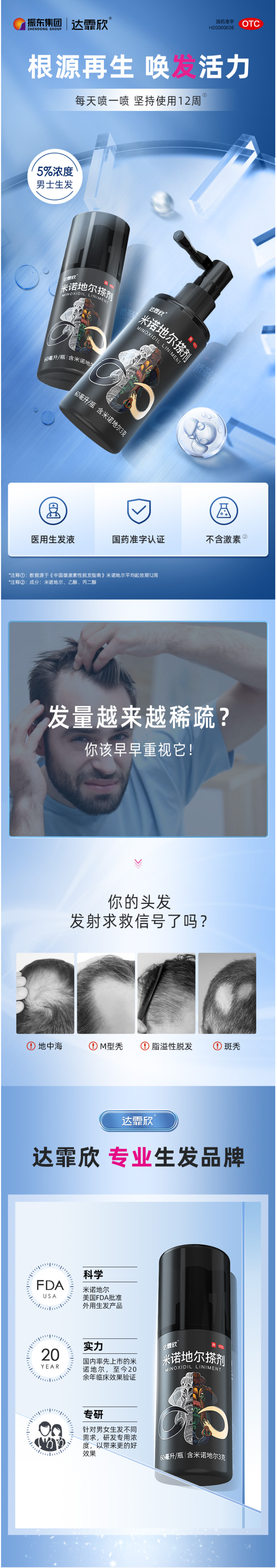 达霏欣 5%米诺地尔酊搽剂 防脱发生发增发液 30ml 图1