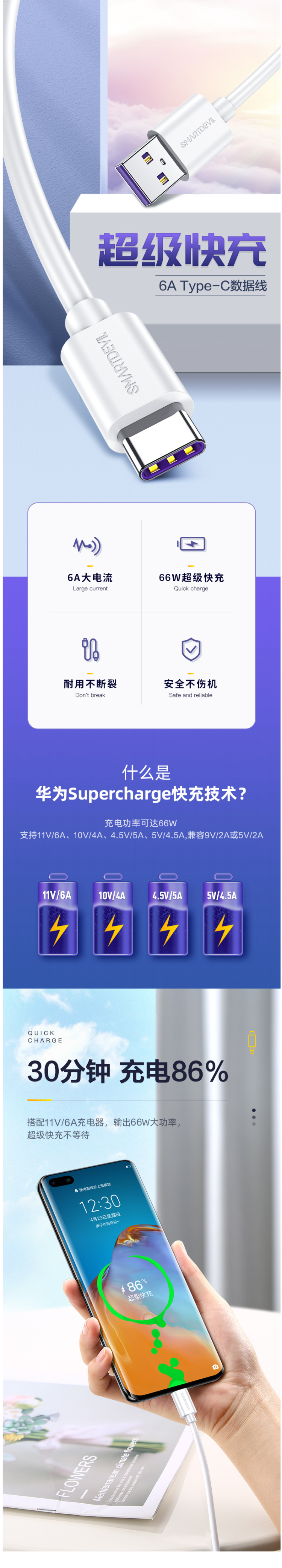闪魔 Type-c 3A/5A 数据线 0.25cm 图3