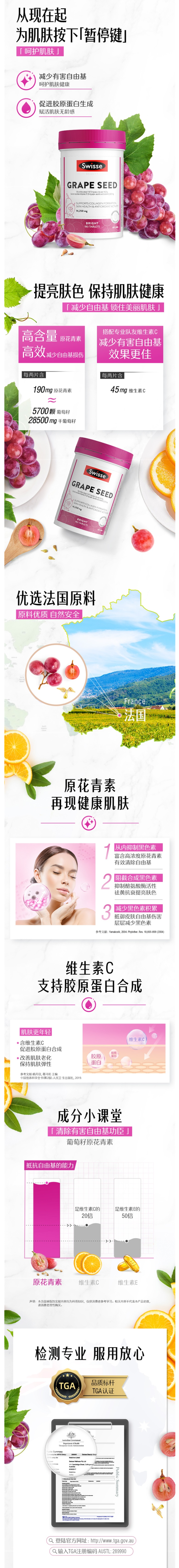 Swisse 美白淡斑 原花青素葡萄籽片 180片/瓶 图2