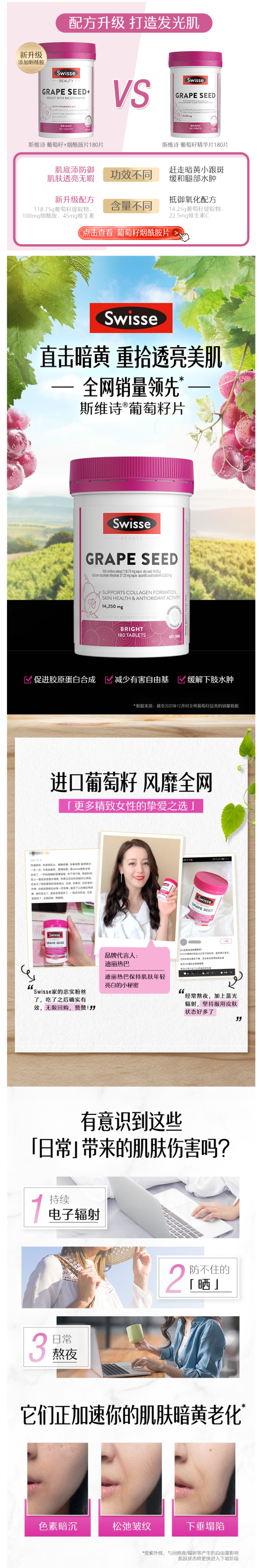 Swisse 美白淡斑 原花青素葡萄籽片 180片/瓶 图1