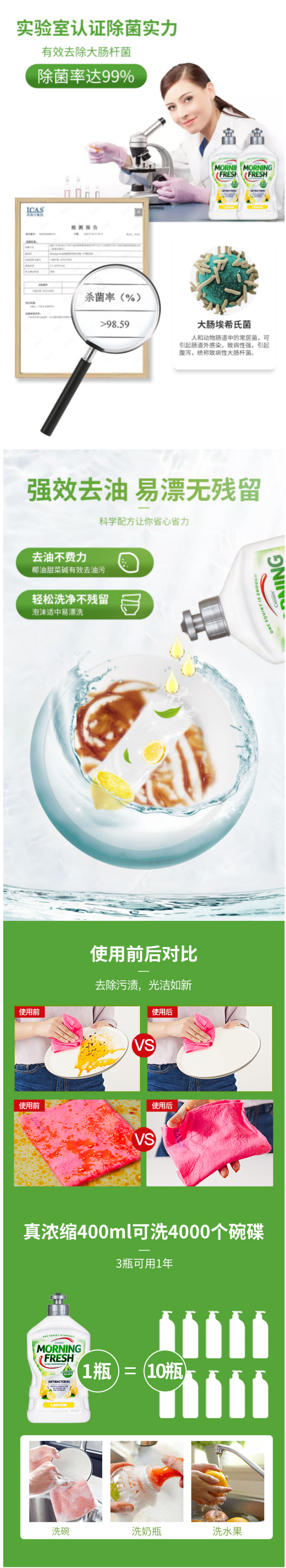 澳洲进口 Morning Fresh 食品级 柠檬味高浓缩洗洁精 400ml 图3