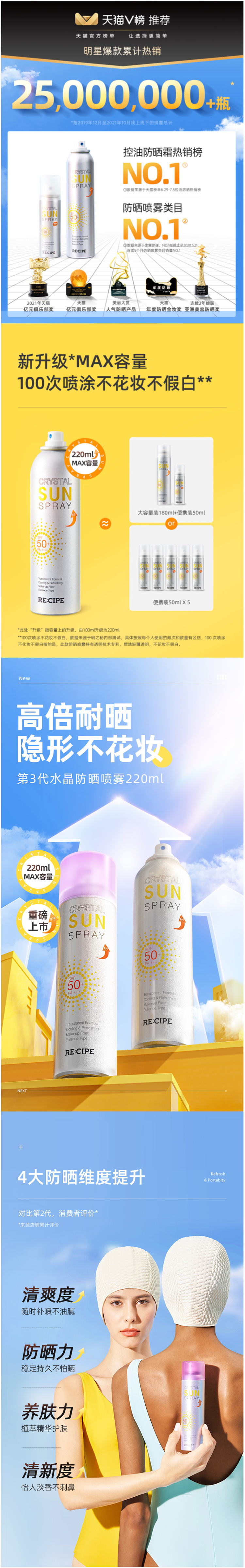 RECIPE 第三代 水晶防晒喷雾 220ml/罐 图1