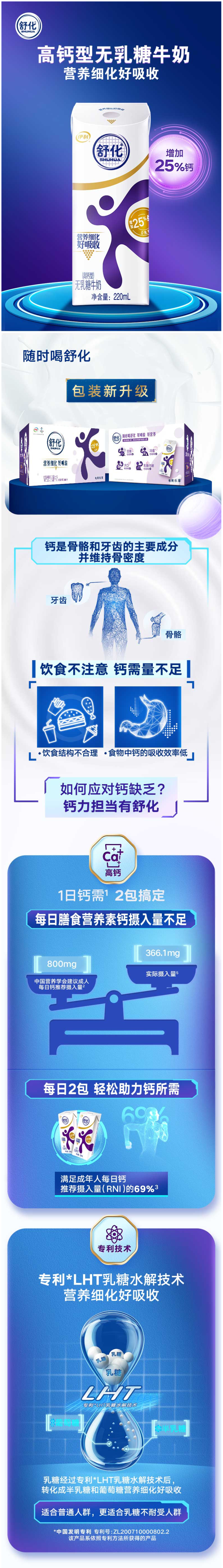 伊利 舒化 高钙无乳糖纯牛奶 220ml*24盒 图1