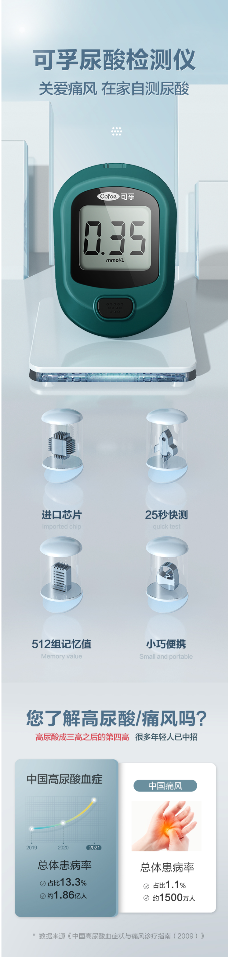 天猫超市 可孚 医用尿酸检测仪+25套耗材 图1