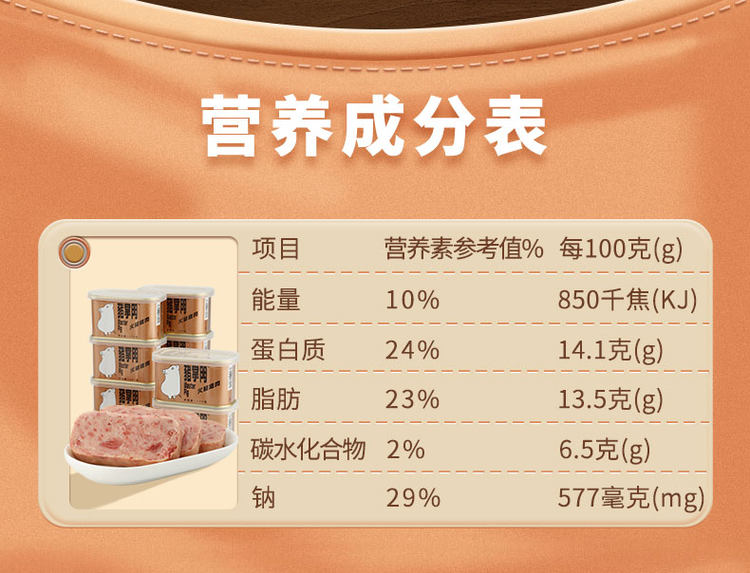 猪掌门 火腿午餐肉罐头198g*3罐 猪肉含量≥90% 图5
