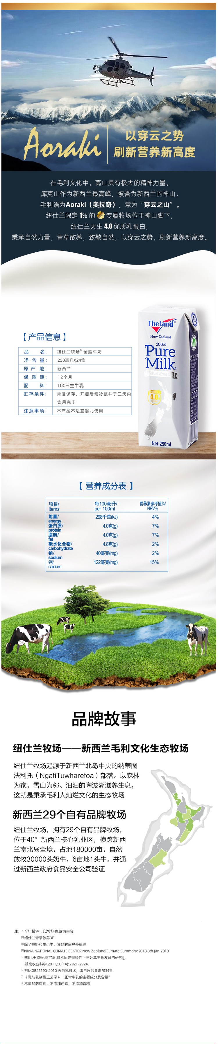 新西兰原装进口 纽仕兰 4.0g乳蛋白全脂纯牛奶 250ml*24盒 图5