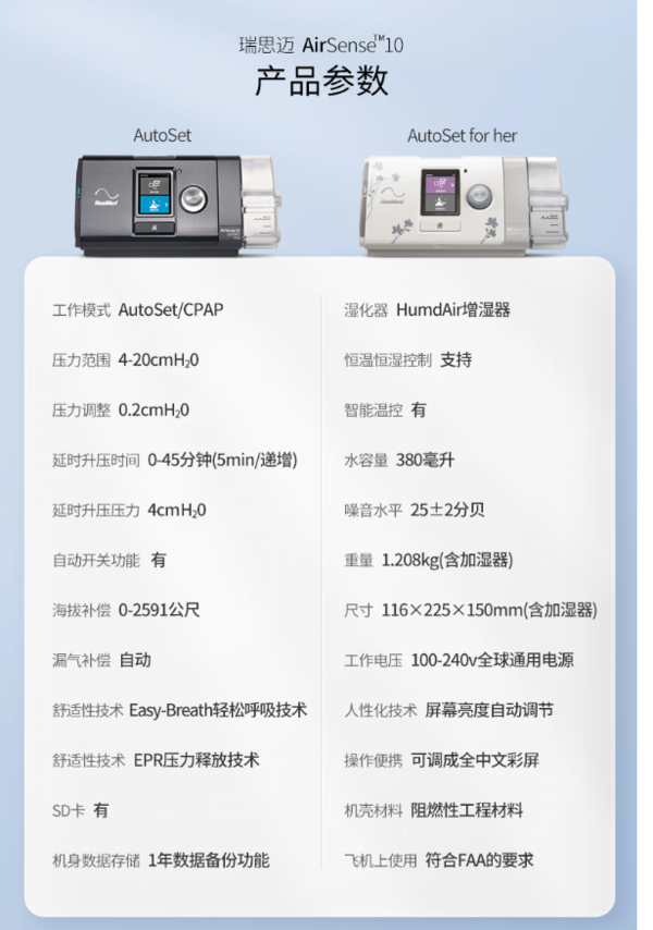 瑞思迈（Resmed）S10 Autoset呼吸机全自动睡眠呼吸机单水平打呼噜打鼾家用医用无创止鼾礼盒款