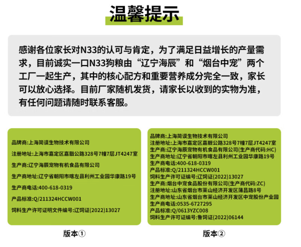 小型狗狗狗专用:诚实一口N33狗粮，2kg
