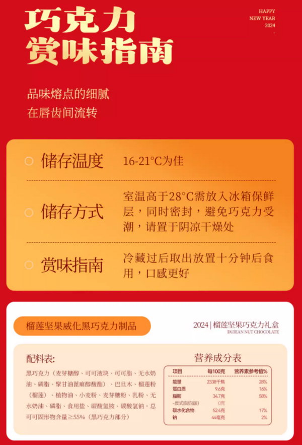 榴芒一刻 大吉大利榴莲坚果巧克力年货礼盒 18枚