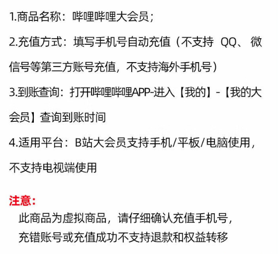 bilibili 哔哩哔哩 大会员年卡 12个月