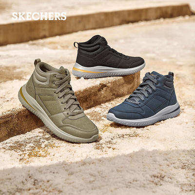 skechers斯凱奇商務休閒鞋布洛克高幫鞋男士防寒鞋雪地鞋靴冬季保暖